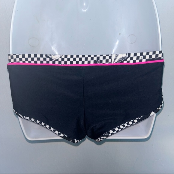 Volcom Boy Shorts Logo S Swimsuit Bikini Bottoms Black Check Pink Free B… - Picture 8 of 9